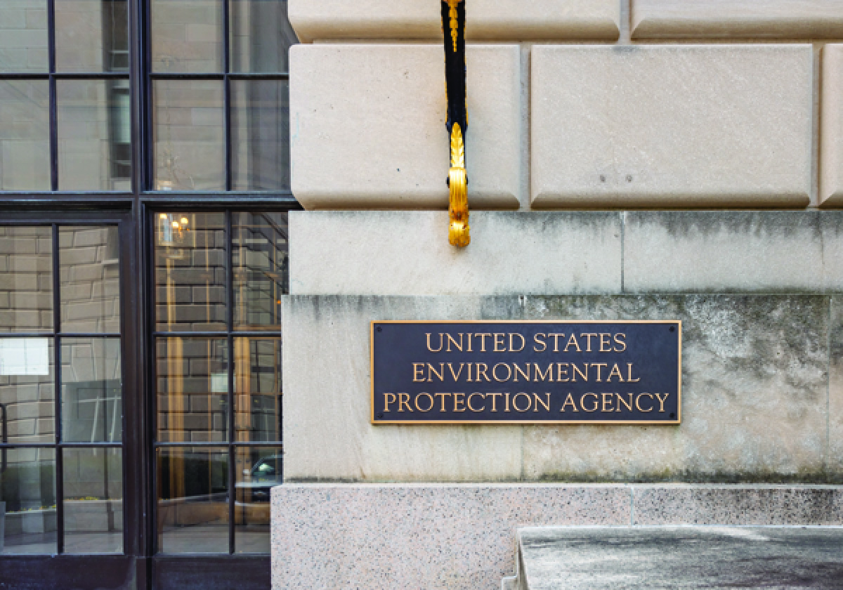 View of a United States Environmental Protection Agency sign on exterior of building